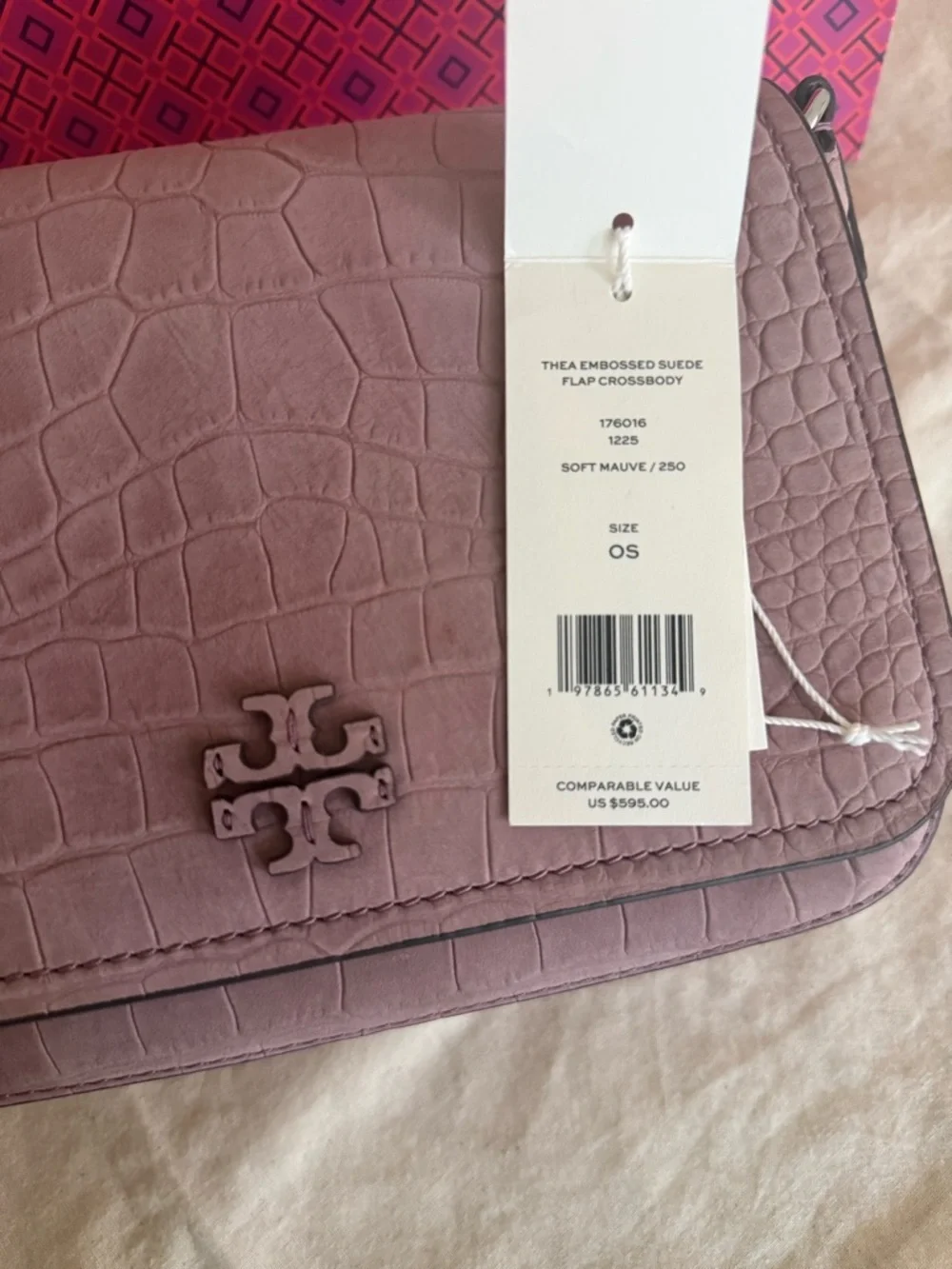 845!+ New Tory Burch THEA EMBOSSED SUEDE FLAP CROSSBODY & Matching Wallet
